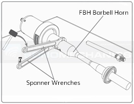 LSP-500 disassembly: detach the horn from the transducer by using spanner wrenches