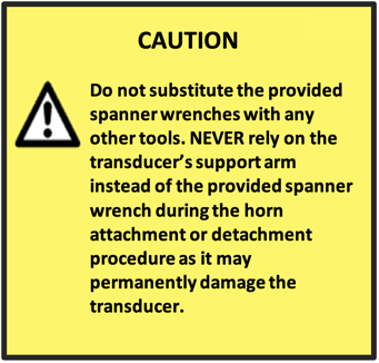 use only the provided spanner wrenches to replace the barbell horn